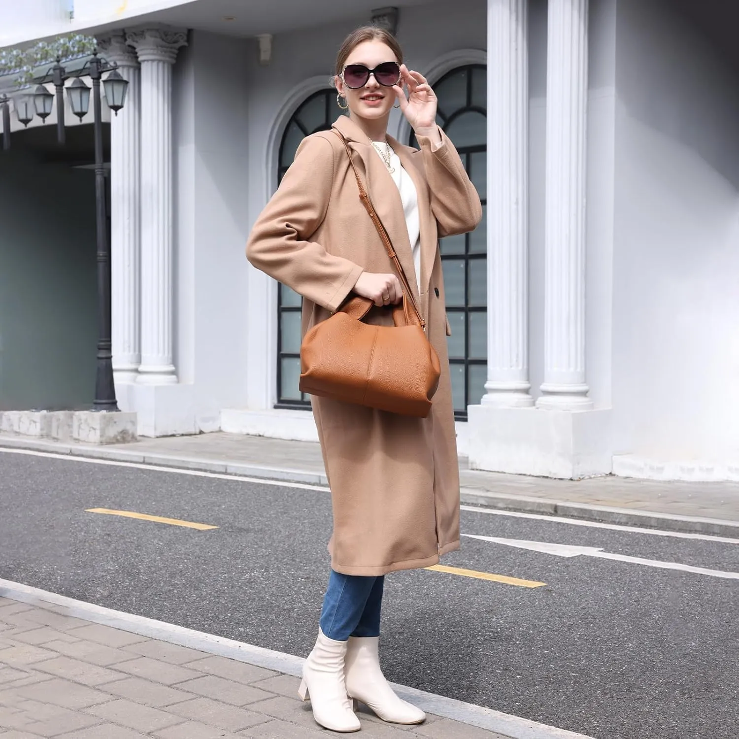 Genuine Leather Retro Shoulder Crossbody Bag for Women, Chic Dumpling Bag and Cute Cloud Handbag for Women
