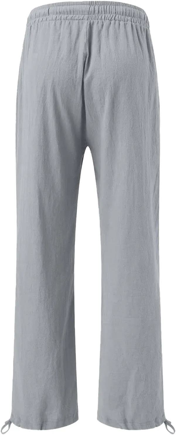 GIERIDUC Womens Linen Pants Casual Loose Wide Leg Business Work Pants for Women Elastic Waist Palazzo Trousers with Pockets