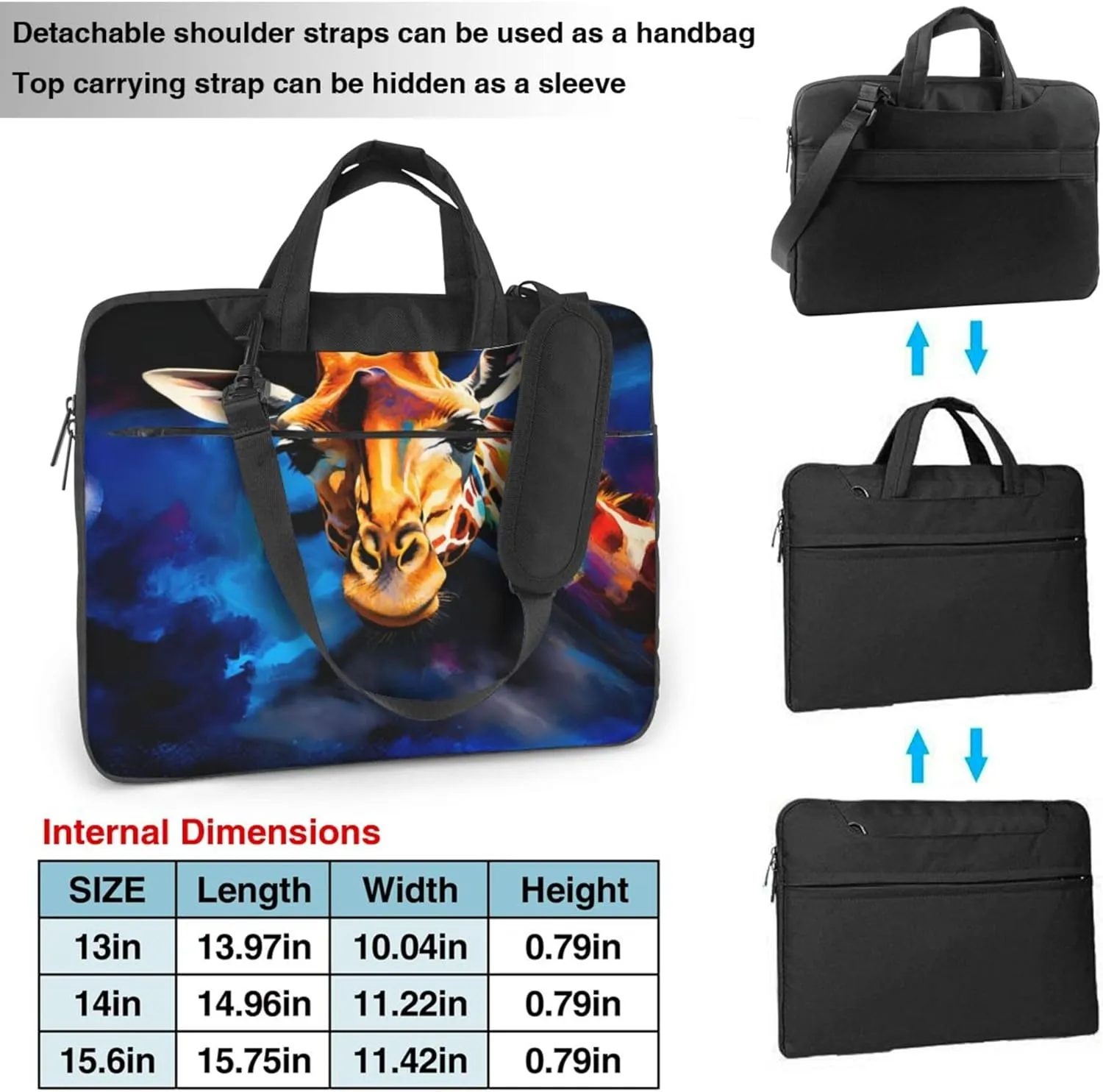 Giraffe Painting Laptop Shoulder Bag for Women, Abstract Giraffe Laptop Sleeve Case Durable Computer Bag