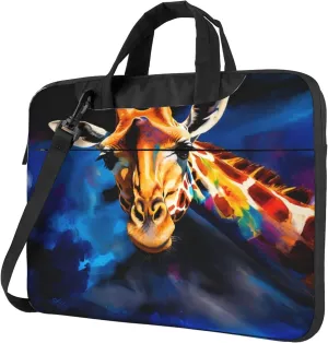 Giraffe Painting Laptop Shoulder Bag for Women, Abstract Giraffe Laptop Sleeve Case Durable Computer Bag
