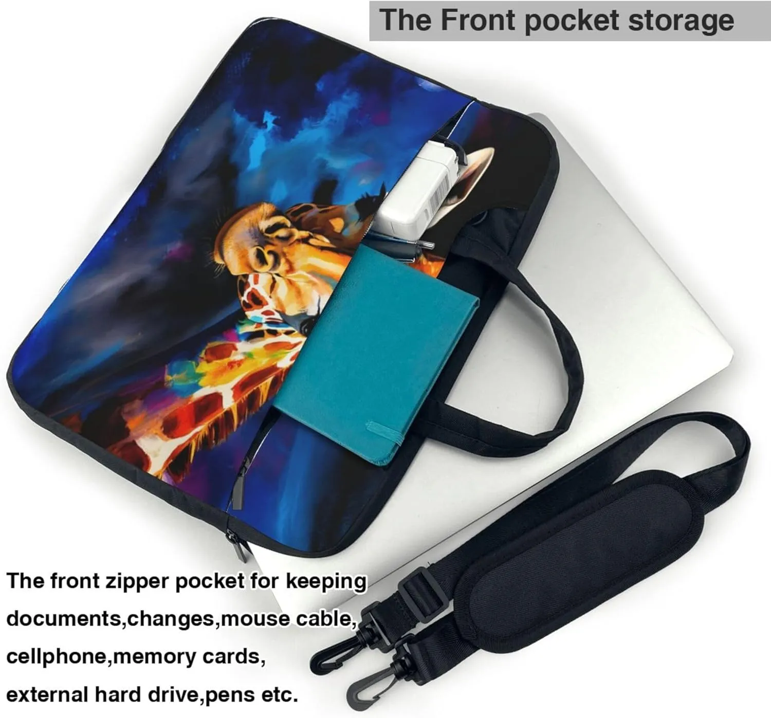 Giraffe Painting Laptop Shoulder Bag for Women, Abstract Giraffe Laptop Sleeve Case Durable Computer Bag