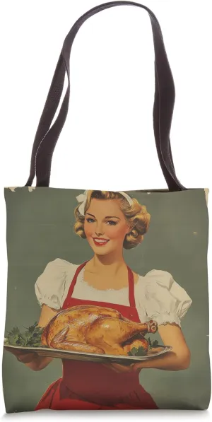 Girl Holding Roasted Chicken Vintage Pinup Poster Retro Chef Tote Bag