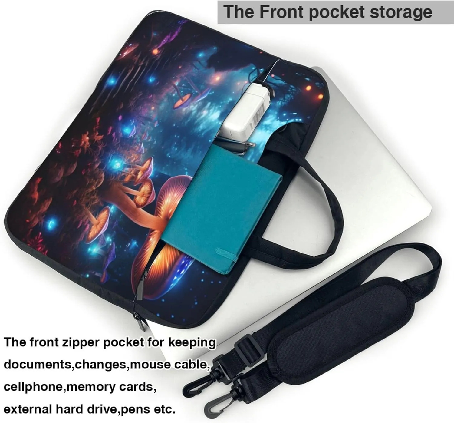 Glow Mushrooms Tropical Forest Laptop Shoulder Bag for Women, Laptop Sleeve Case Durable Computer Bag