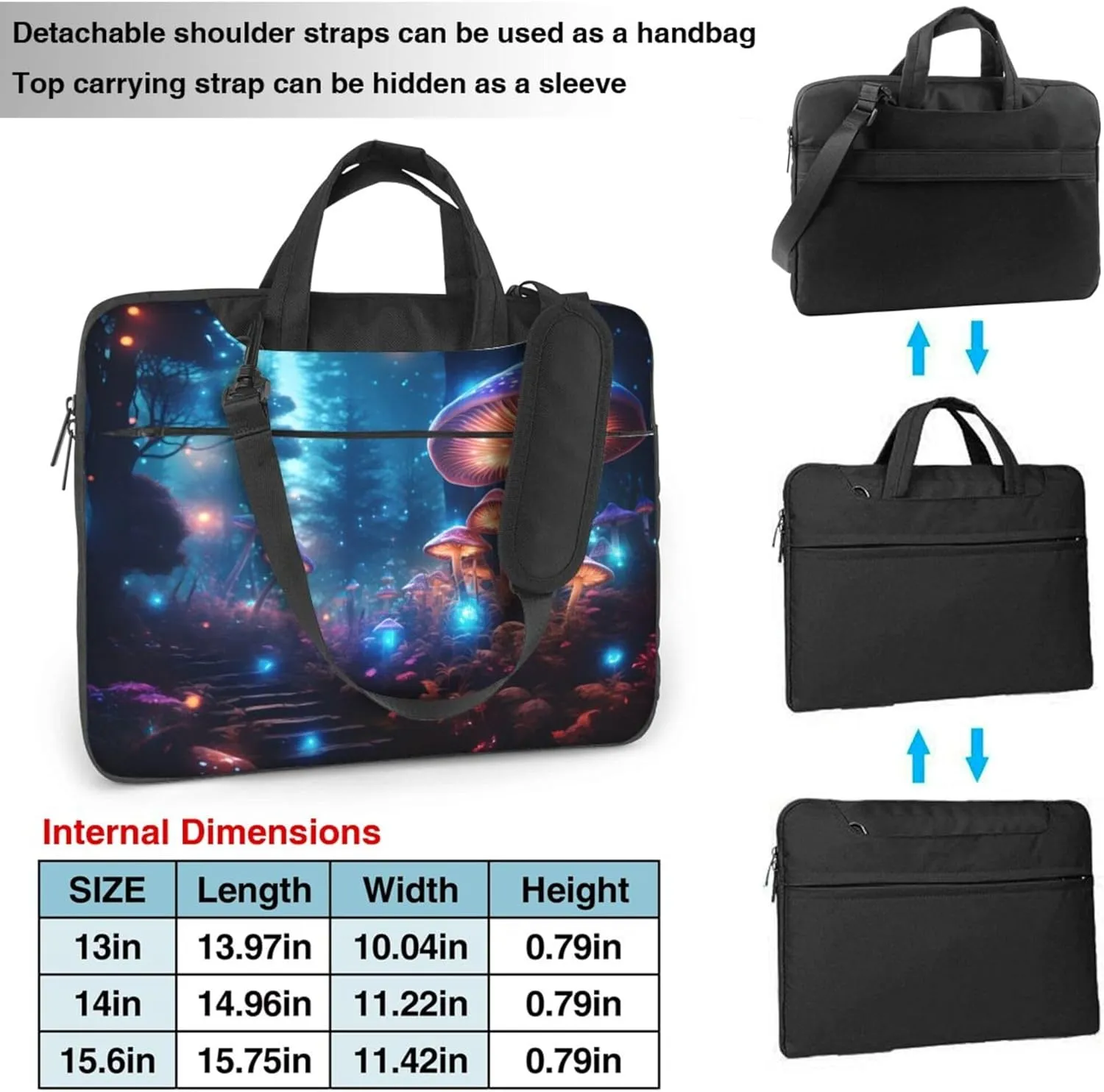 Glow Mushrooms Tropical Forest Laptop Shoulder Bag for Women, Laptop Sleeve Case Durable Computer Bag