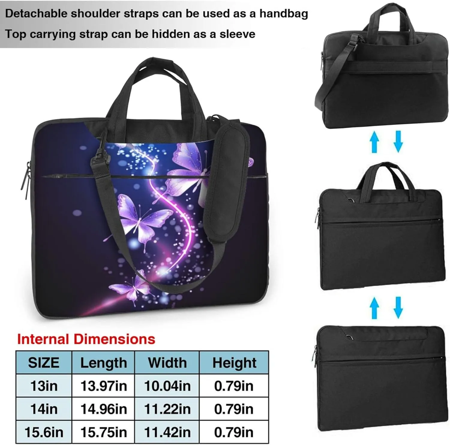Glowing Butterfly Laptop Shoulder Bag for Women, Abstract Butterfly Laptop Sleeve Case Durable Computer Bag