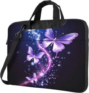 Glowing Butterfly Laptop Shoulder Bag for Women, Abstract Butterfly Laptop Sleeve Case Durable Computer Bag