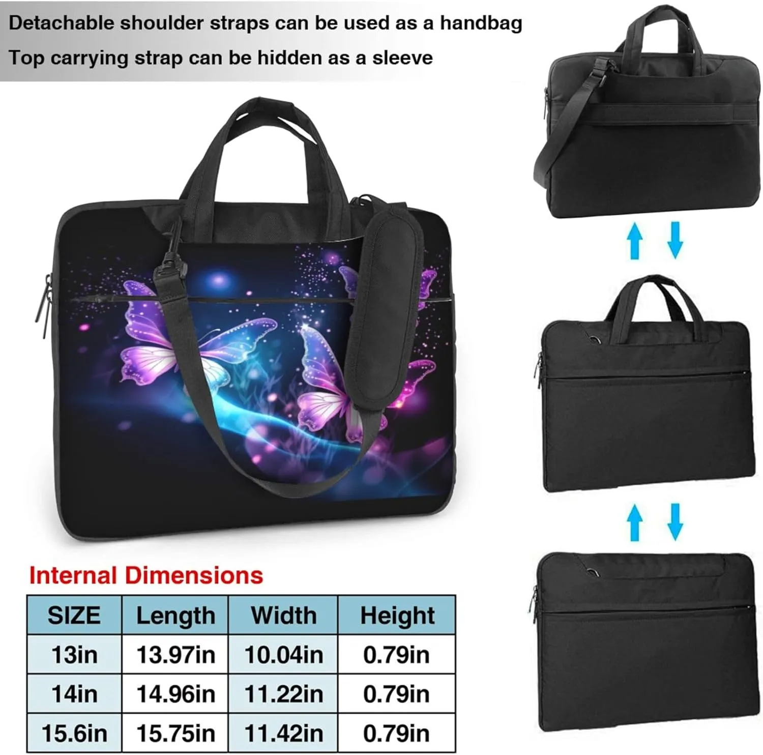 Glowing Butterfly Laptop Shoulder Bag for Women, Butterfly Laptop Sleeve Case Durable Computer Bag