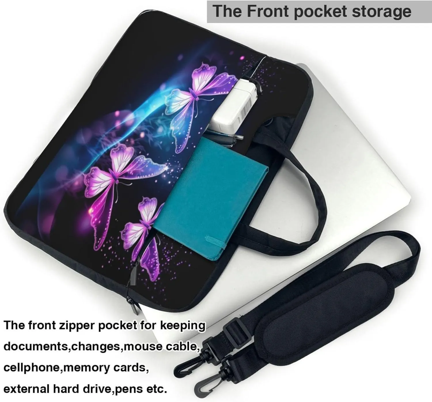 Glowing Butterfly Laptop Shoulder Bag for Women, Butterfly Laptop Sleeve Case Durable Computer Bag