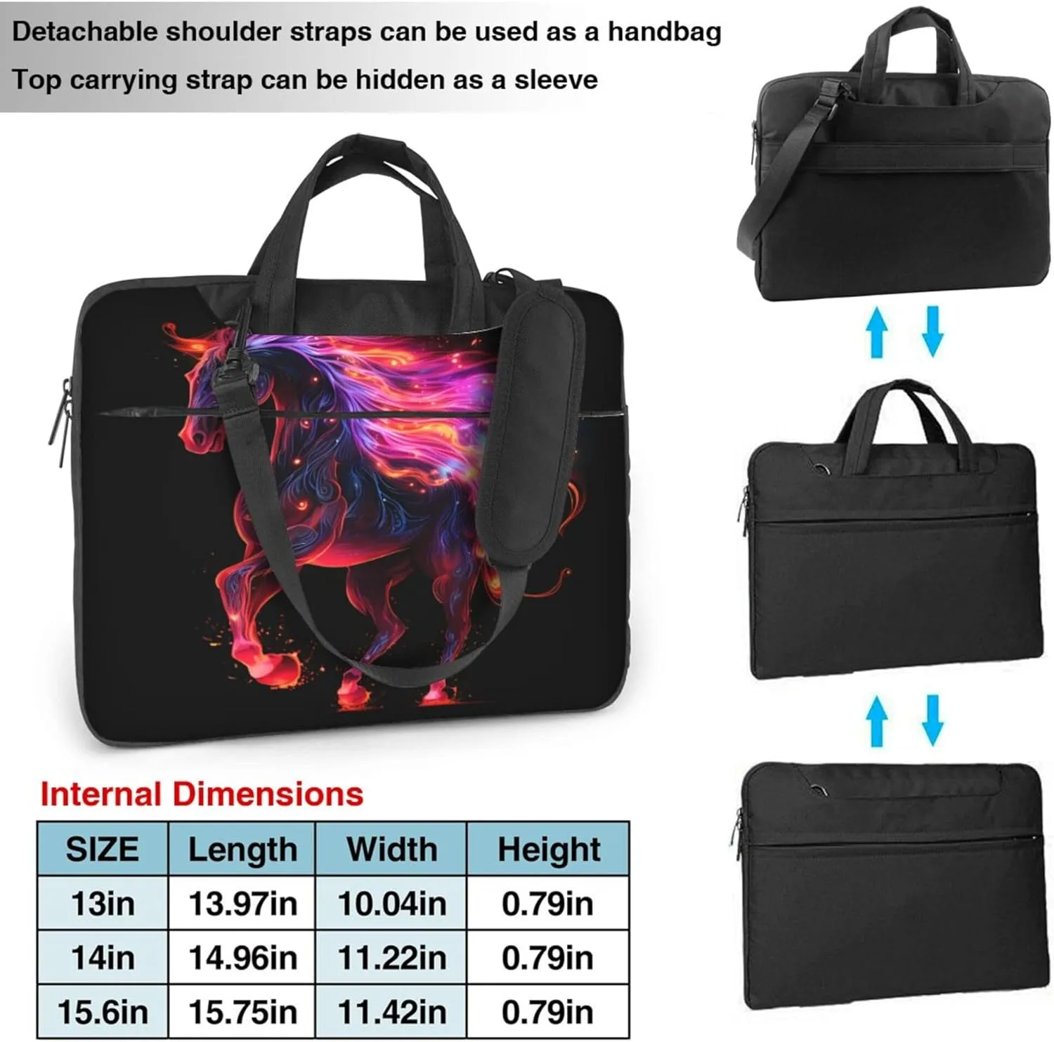 Glowing Horse Laptop Shoulder Bag for Women, Colorful Horse Laptop Sleeve Case Durable Computer Bag
