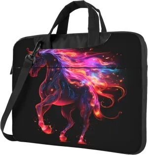 Glowing Horse Laptop Shoulder Bag for Women, Colorful Horse Laptop Sleeve Case Durable Computer Bag