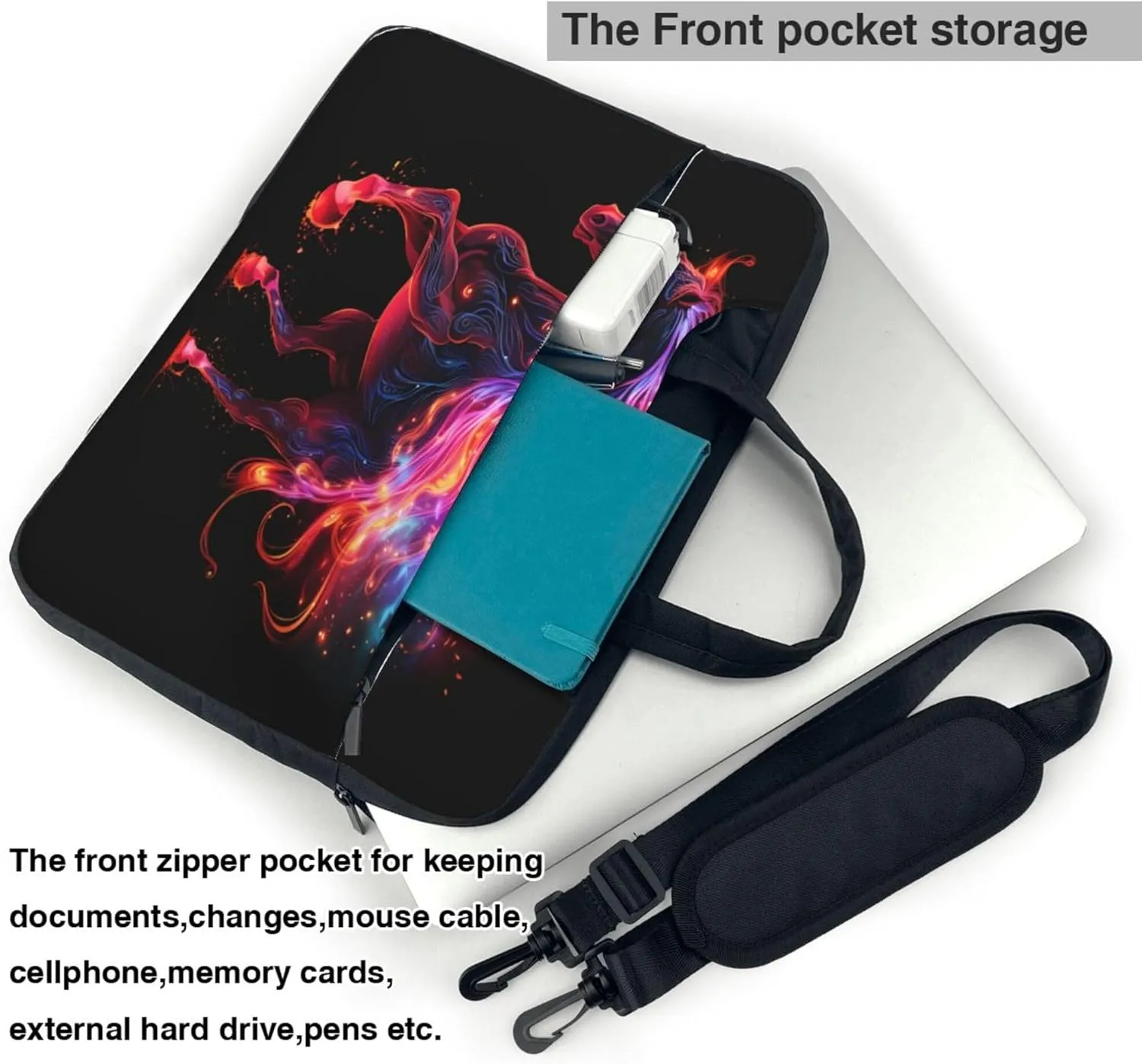 Glowing Horse Laptop Shoulder Bag for Women, Colorful Horse Laptop Sleeve Case Durable Computer Bag