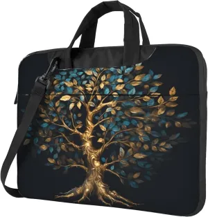 Gold Abstract Tree Laptop Shoulder Bag for Women, Laptop Sleeve Case Durable Computer Bag