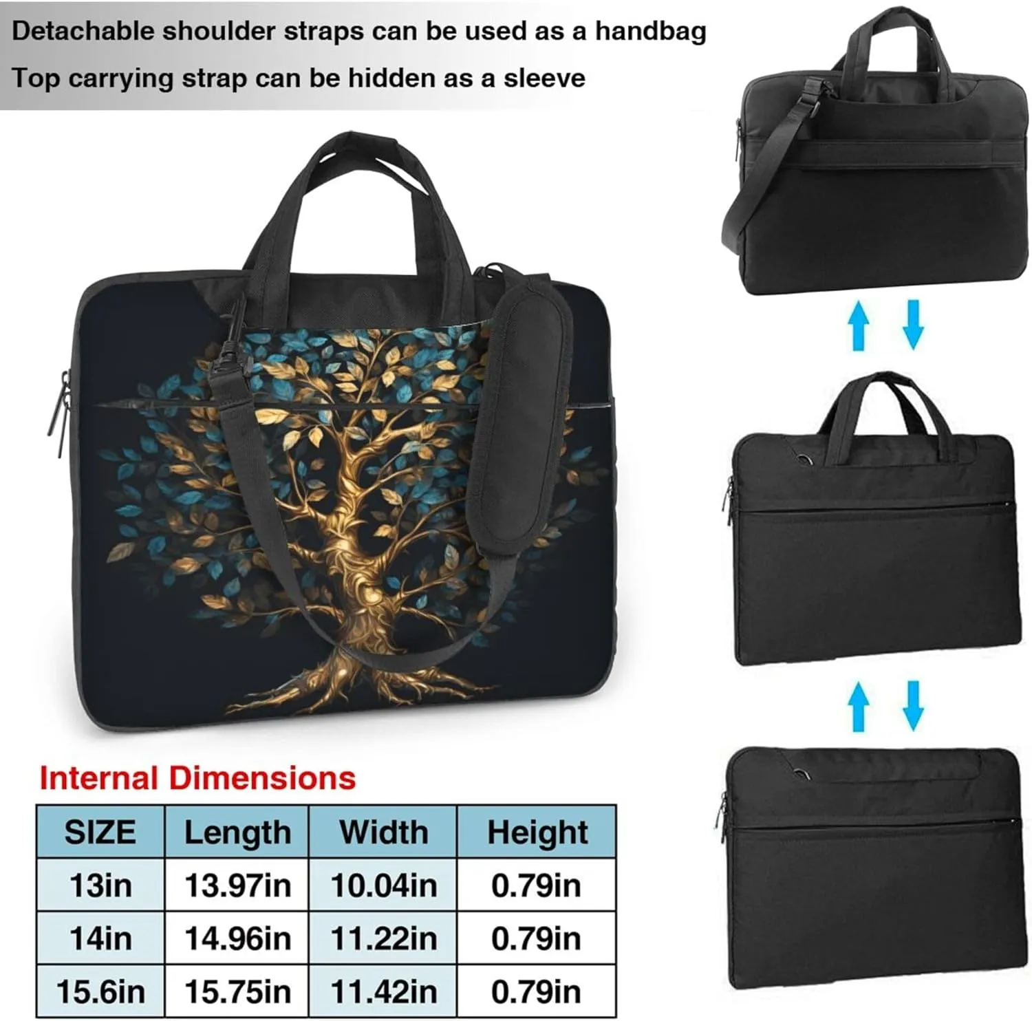 Gold Abstract Tree Laptop Shoulder Bag for Women, Laptop Sleeve Case Durable Computer Bag