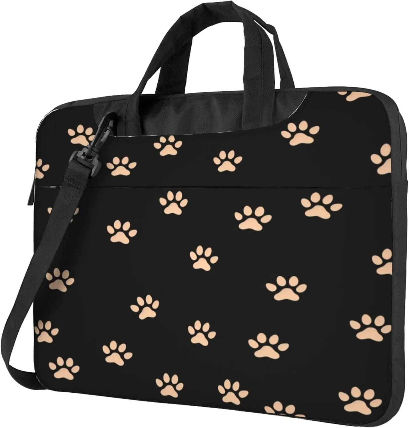 Gold Dog Cat Paw Print Laptop Shoulder Bag for Women, Laptop Sleeve Case Durable Computer Bag
