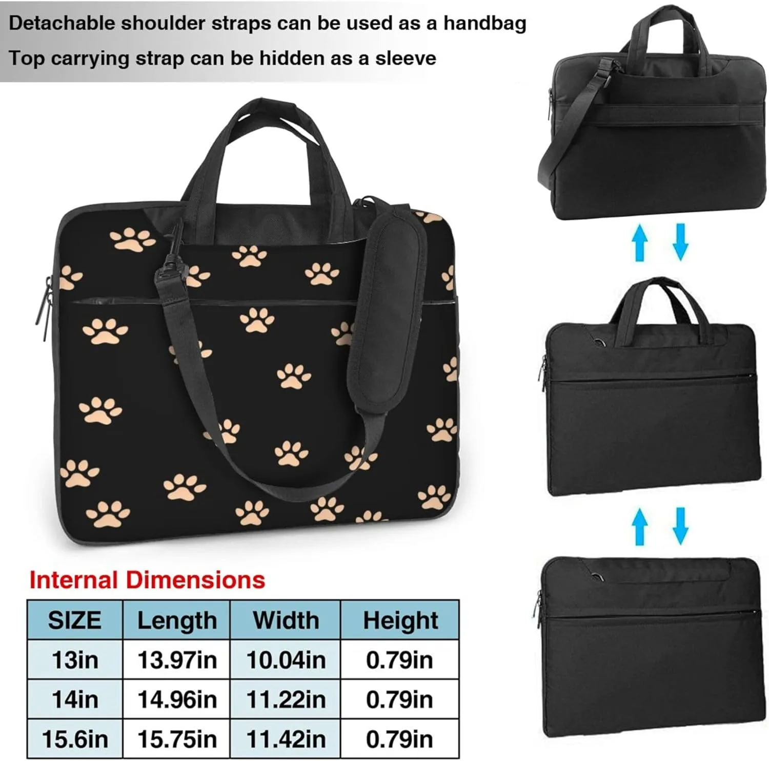 Gold Dog Cat Paw Print Laptop Shoulder Bag for Women, Laptop Sleeve Case Durable Computer Bag