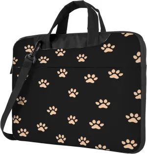 Gold Dog Cat Paw Print Laptop Shoulder Bag for Women, Laptop Sleeve Case Durable Computer Bag