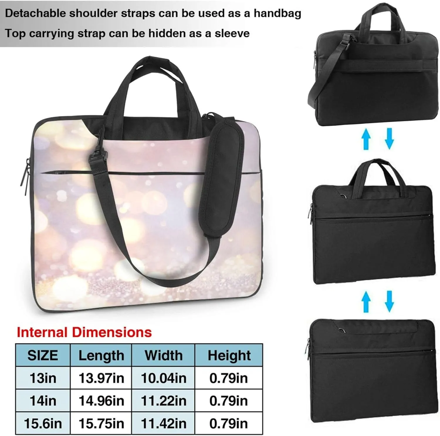 Gold Glitter Laptop Shoulder Bag for Women, Glitter Pattern Laptop Sleeve Case Durable Computer Bag