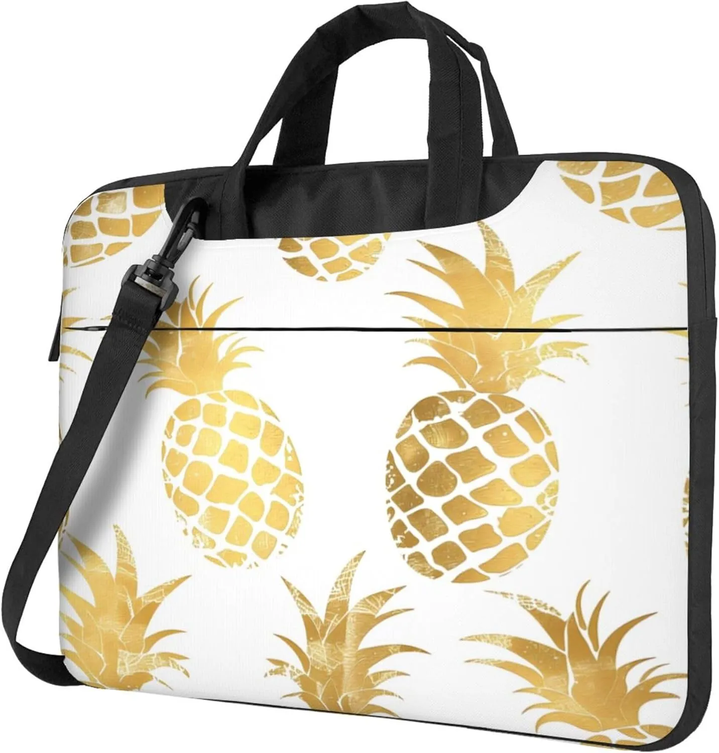 Gold Pineapple Laptop Shoulder Bag for Women, Pineapple Pattern Laptop Sleeve Case Durable Computer Bag