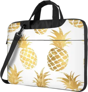 Gold Pineapple Laptop Shoulder Bag for Women, Pineapple Pattern Laptop Sleeve Case Durable Computer Bag