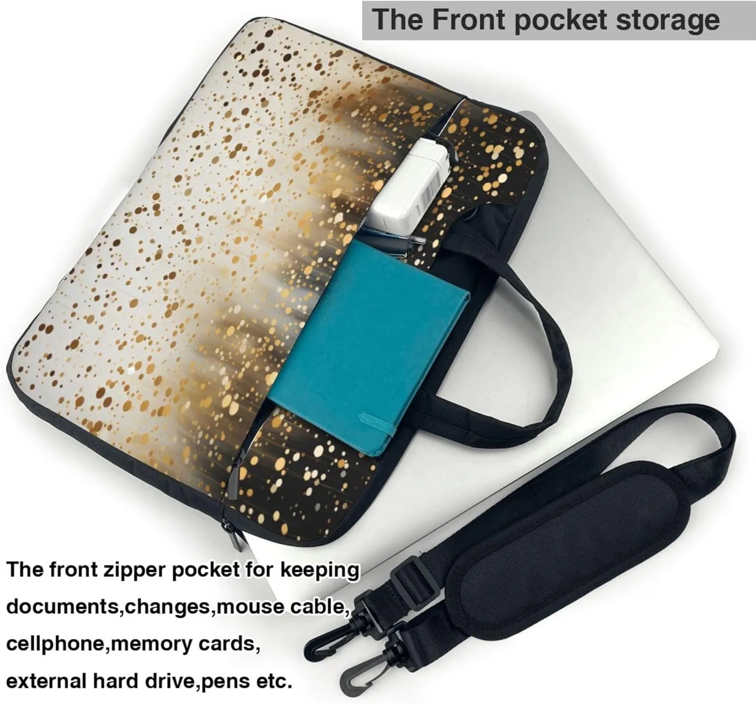 Gold Sequins Glitter Laptop Shoulder Bag for Women, Laptop Sleeve Case Durable Computer Bag