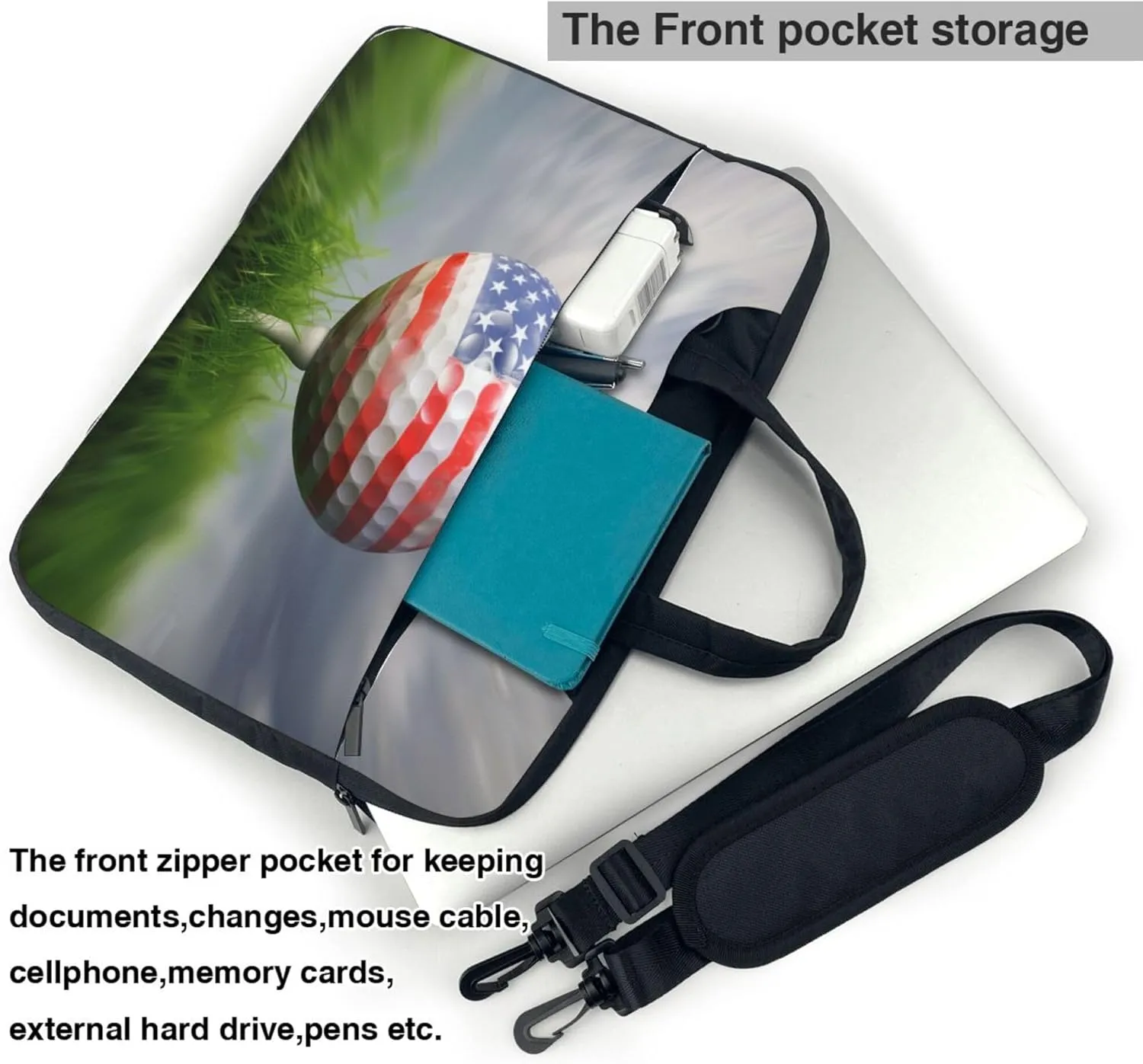 Golf Ball Flag Laptop Shoulder Bag for Women, Laptop Sleeve Case Durable Computer Bag