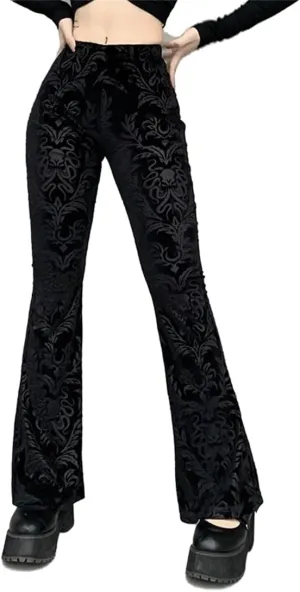 Gothic Bell Bottom Pants for Women Goth Grunge Black High Waisted Flare Leggings Boho Hippie Festival Outfits