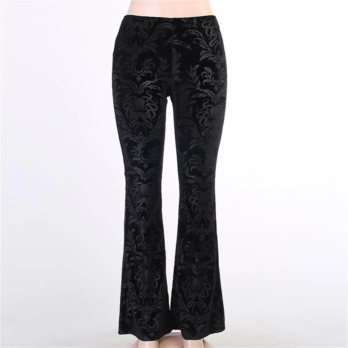 Gothic Bell Bottom Pants for Women Goth Grunge Black High Waisted Flare Leggings Boho Hippie Festival Outfits