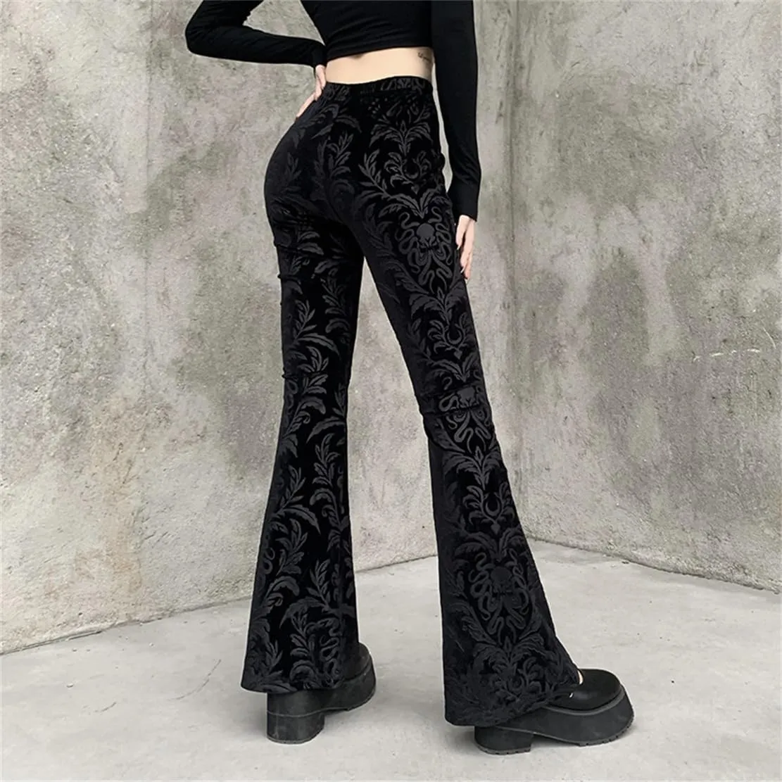 Gothic Bell Bottom Pants for Women Goth Grunge Black High Waisted Flare Leggings Boho Hippie Festival Outfits