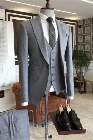 Gray Peaked Lapel Three Pieces Business Suits Morning Dinner Party Prom Suit
