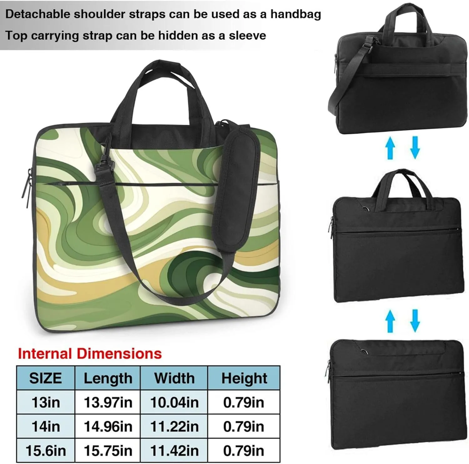 Green Abstract Painted Laptop Shoulder Bag for Women, Laptop Sleeve Case Durable Computer Bag