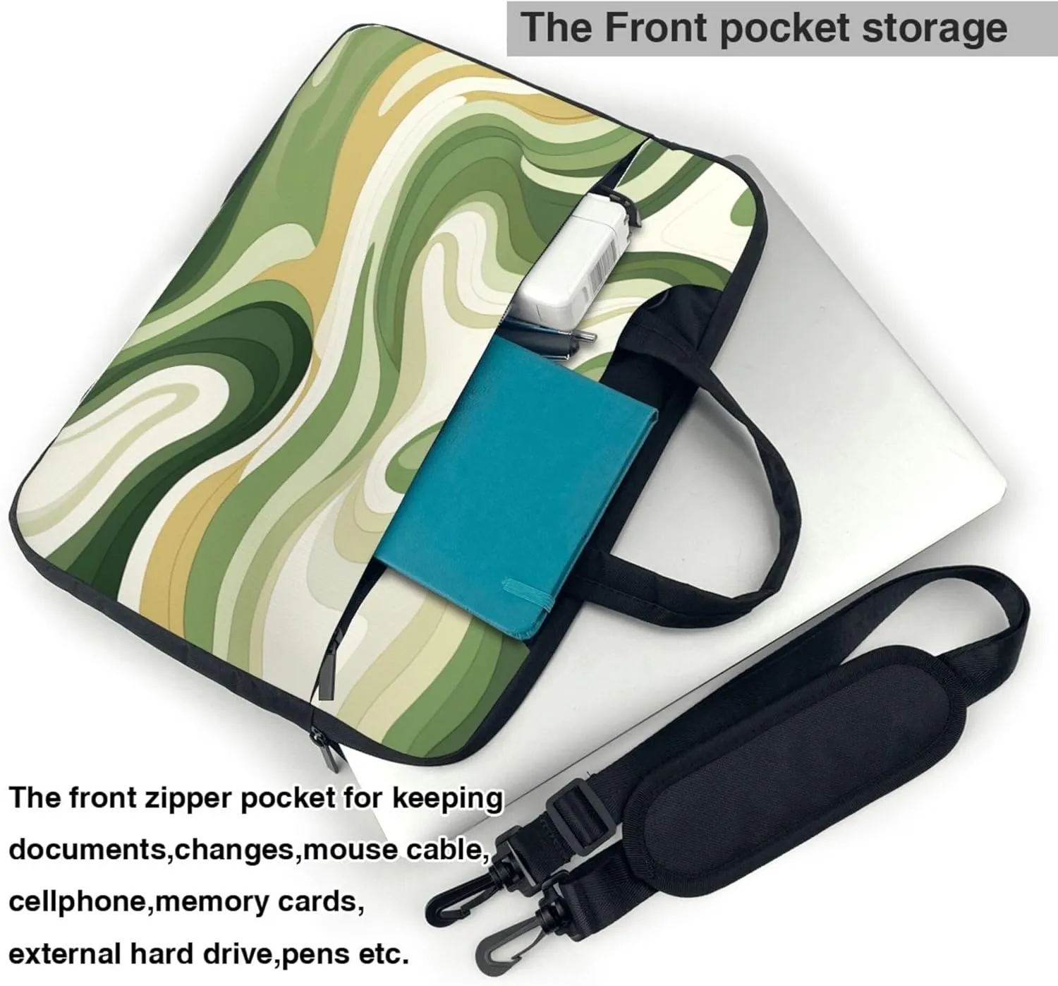Green Abstract Painted Laptop Shoulder Bag for Women, Laptop Sleeve Case Durable Computer Bag