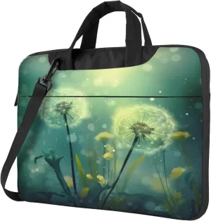 Green Dandelion Flowers Painted Laptop Shoulder Bag for Women, Laptop Sleeve Case Durable Computer Bag