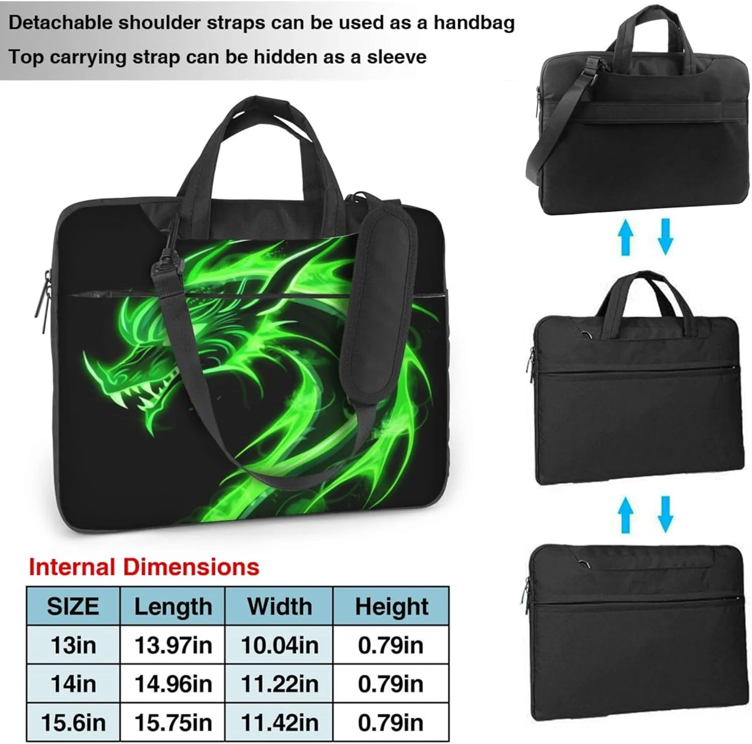 Green Dragon Fire Animal Laptop Shoulder Bag for Women, Laptop Sleeve Case Durable Computer Bag