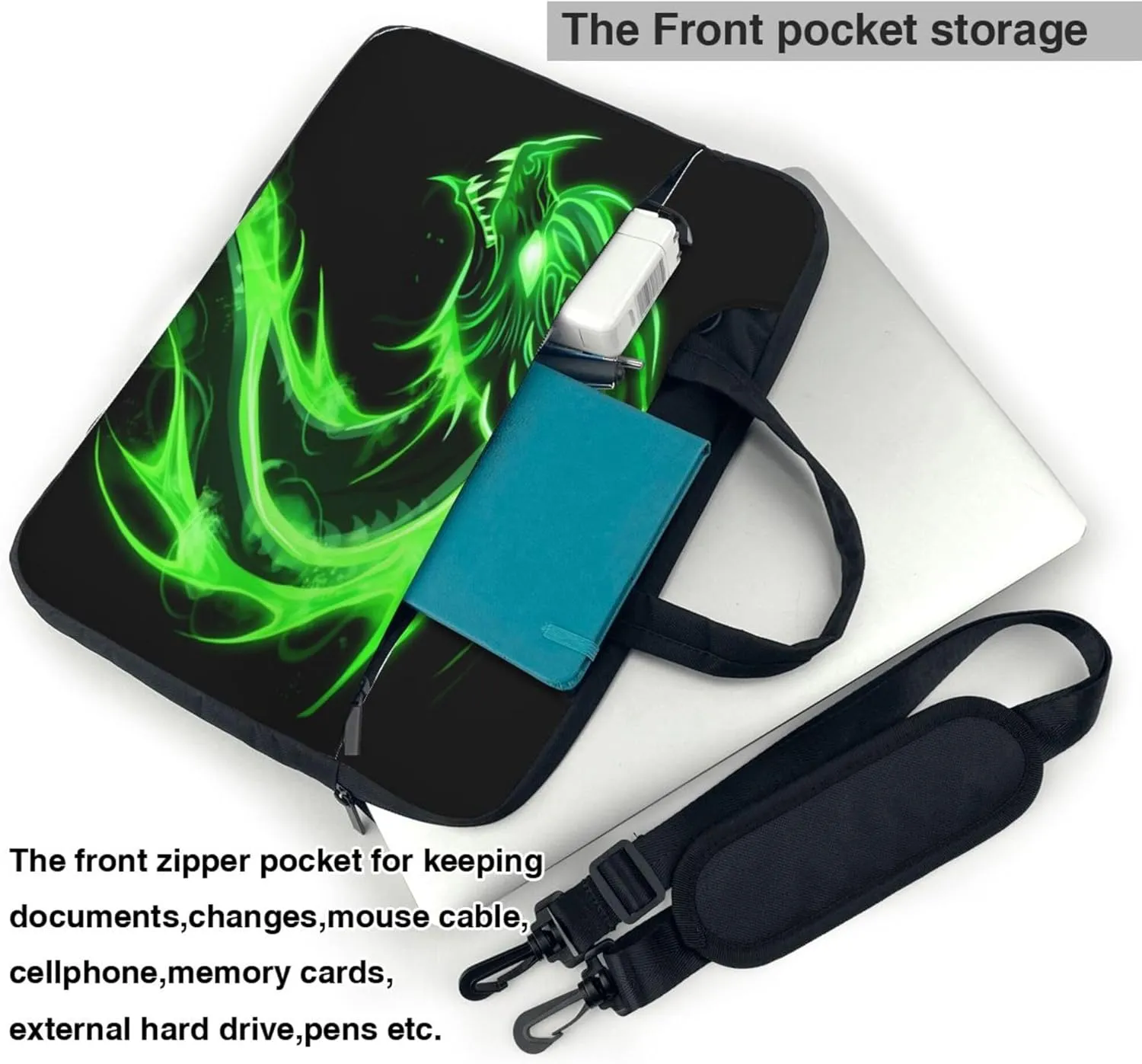 Green Dragon Fire Animal Laptop Shoulder Bag for Women, Laptop Sleeve Case Durable Computer Bag