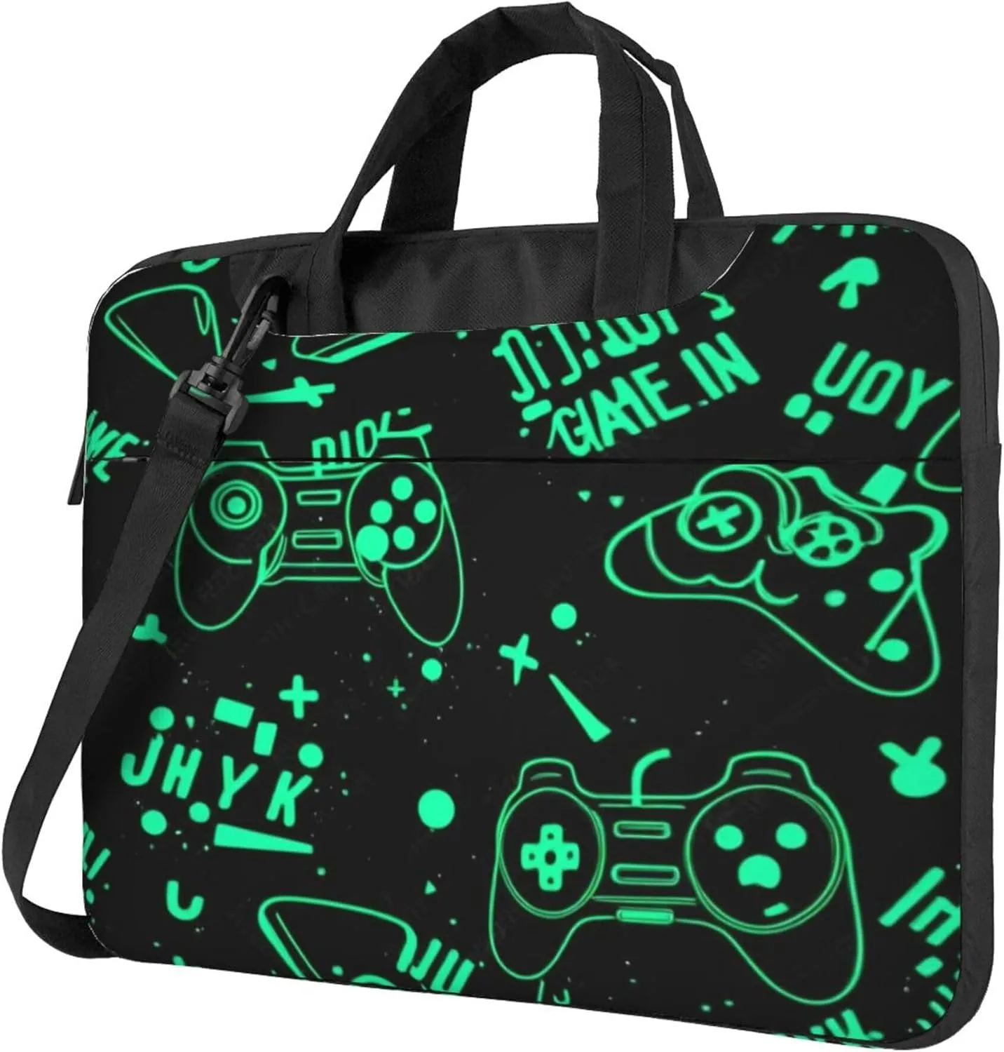 Green Gamer Gamepad Pattern Laptop Shoulder Bag for Women, Laptop Sleeve Case Durable Computer Bag