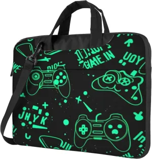 Green Gamer Gamepad Pattern Laptop Shoulder Bag for Women, Laptop Sleeve Case Durable Computer Bag
