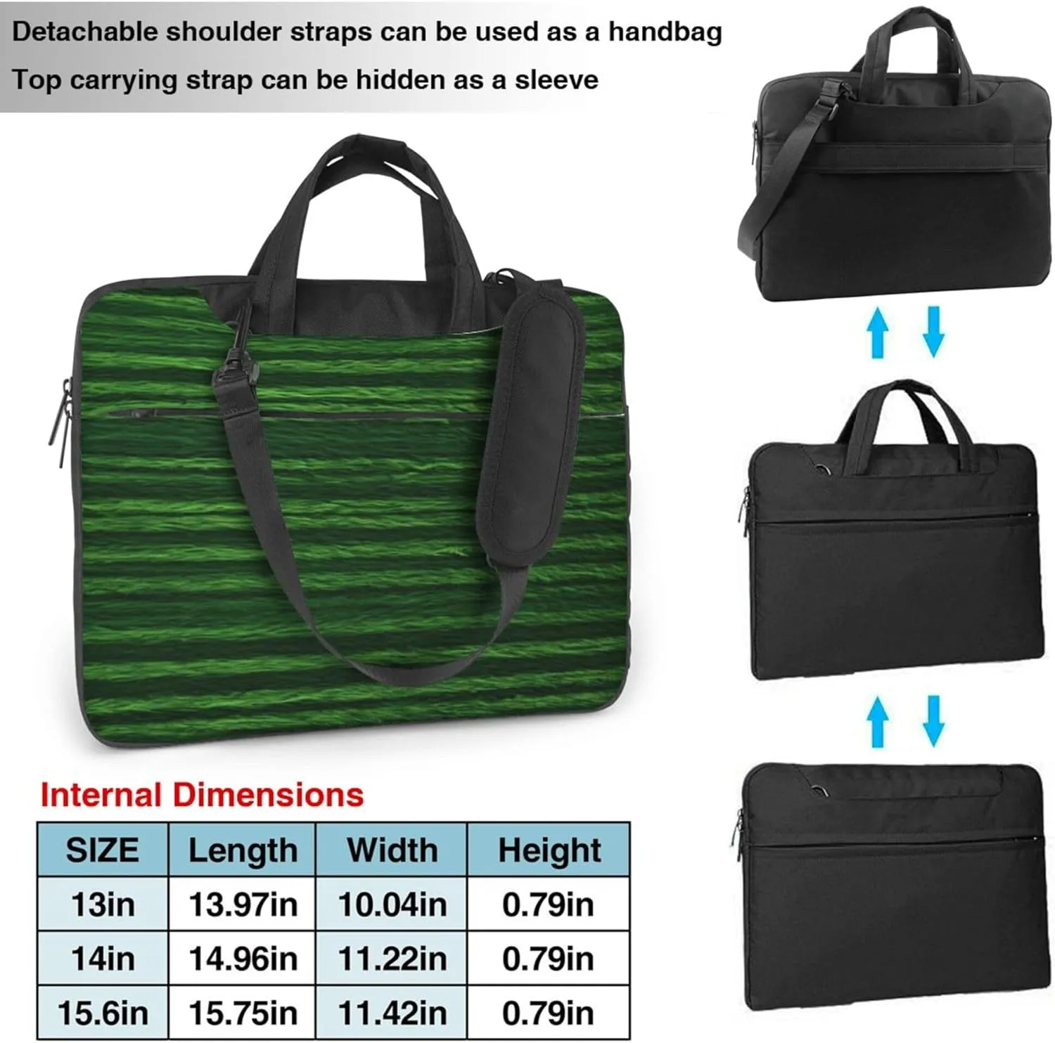 Green Grass Laptop Shoulder Bag for Women, Striped Pattern Laptop Sleeve Case Durable Computer Bag