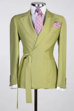 Green Notched Lapel Two Pieces Prom Suits Slim Fit with Belt
