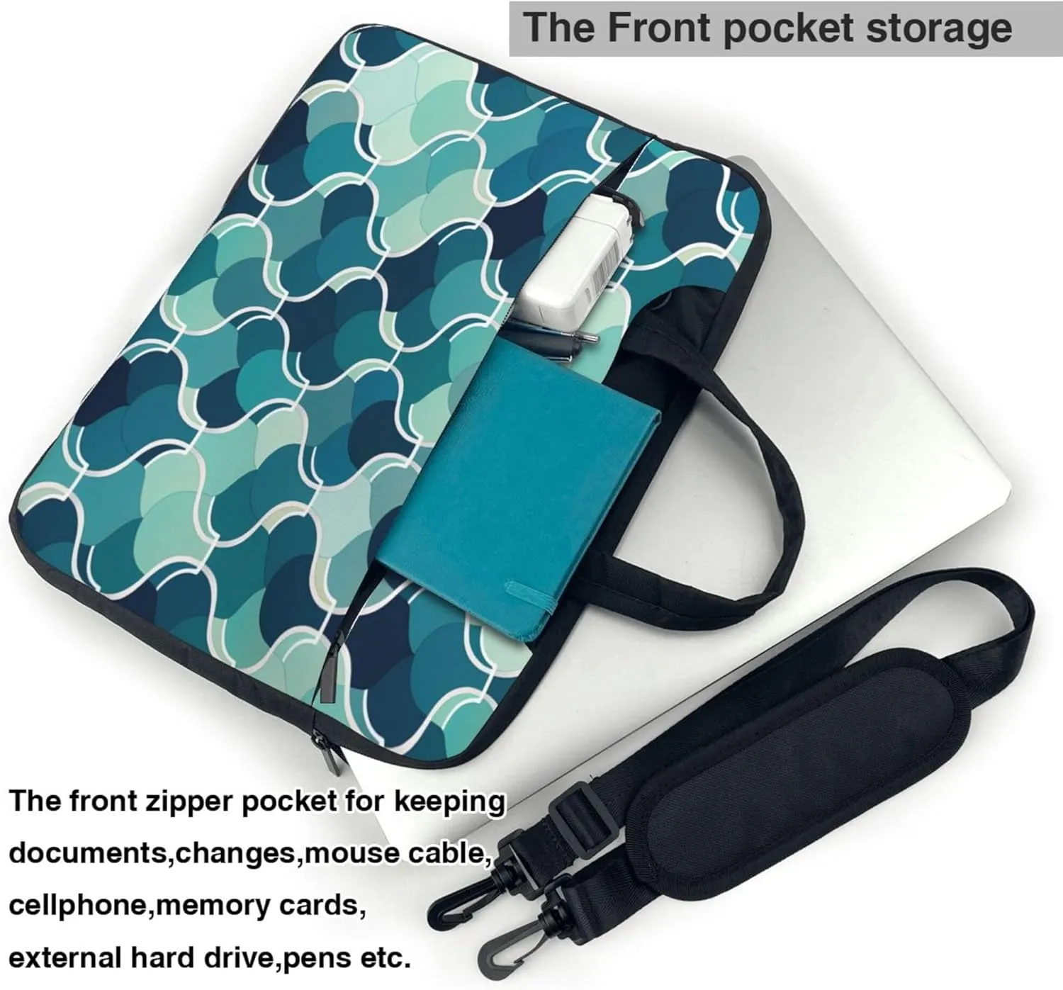 Green Painted Laptop Shoulder Bag for Women, Abstract Pattern Laptop Sleeve Case Durable Computer Bag