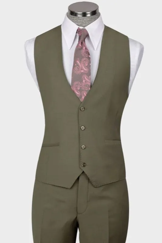 Green Peaked Lapel Three Pieces Prom Suits Slim Fit Tuxedos Groom Wedding Men Suit