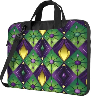 Green Purple Mardi Gras Plaid Laptop Shoulder Bag for Women, Laptop Sleeve Case Durable Computer Bag