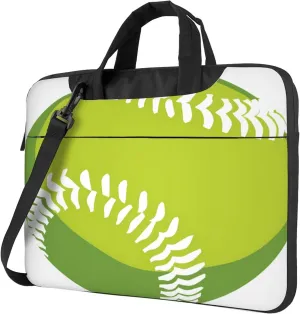 Green Softball Baseball Laptop Shoulder Bag for Women, Laptop Sleeve Case Durable Computer Bag