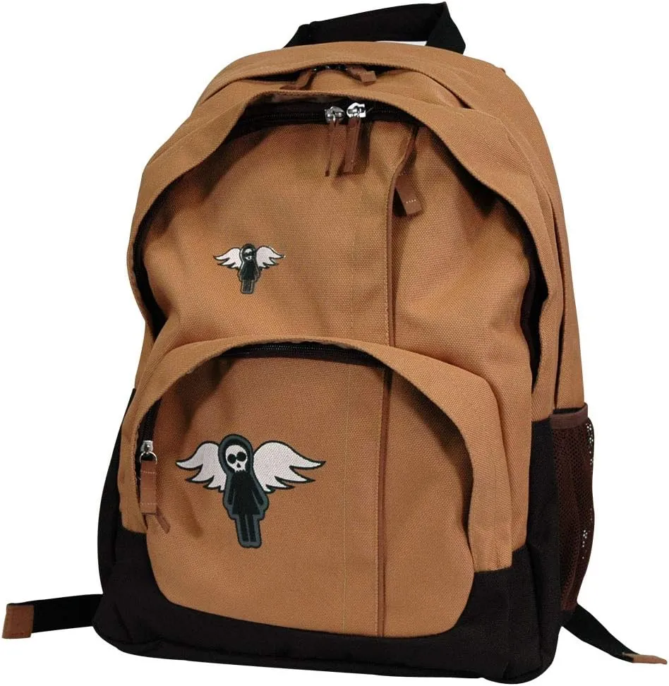 Greg's Van Retro Punk-Style Canvas Backpack (Brown Duck w/Angel Decal)