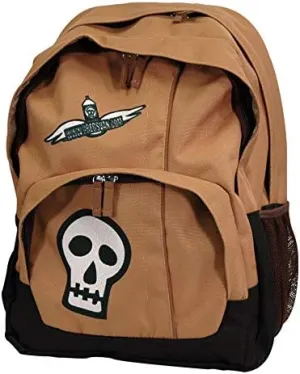 Greg's Van Retro Punk-Style Canvas Backpack (Brown Duck w/Skull Decal)
