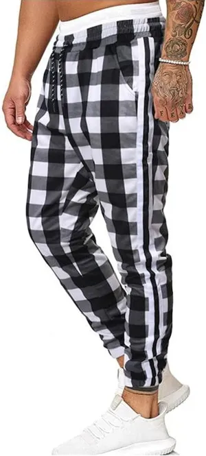 GTHTTT Men's Fashion Plaid Pants Chinos Casual Trousers Slim Fit Drawstring Tapered Stretch Workout Jogger Sweatpants Plaid
