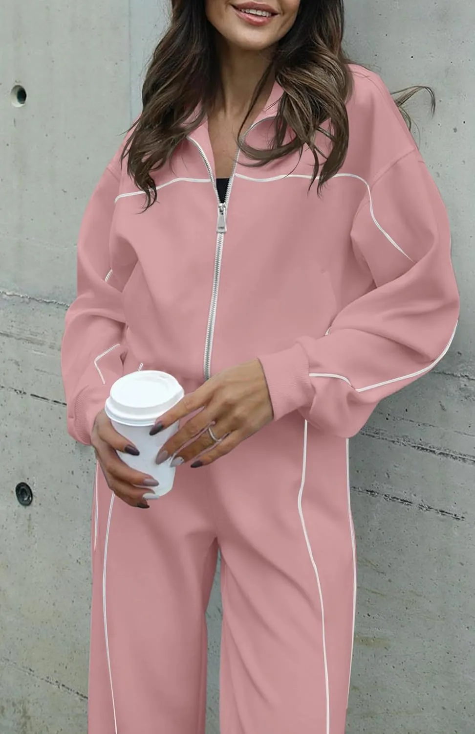 HAEOF Women 2 Piece Sweatsuit 2025 Fall Outfits Long Sleeve Zip Up Sweatshirt Jogger Pants Machting Lounge Sets Tracksuit