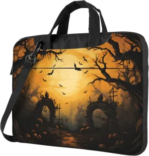 Halloween Bat Tree Moon Laptop Shoulder Bag for Women, Laptop Sleeve Case Durable Computer Bag
