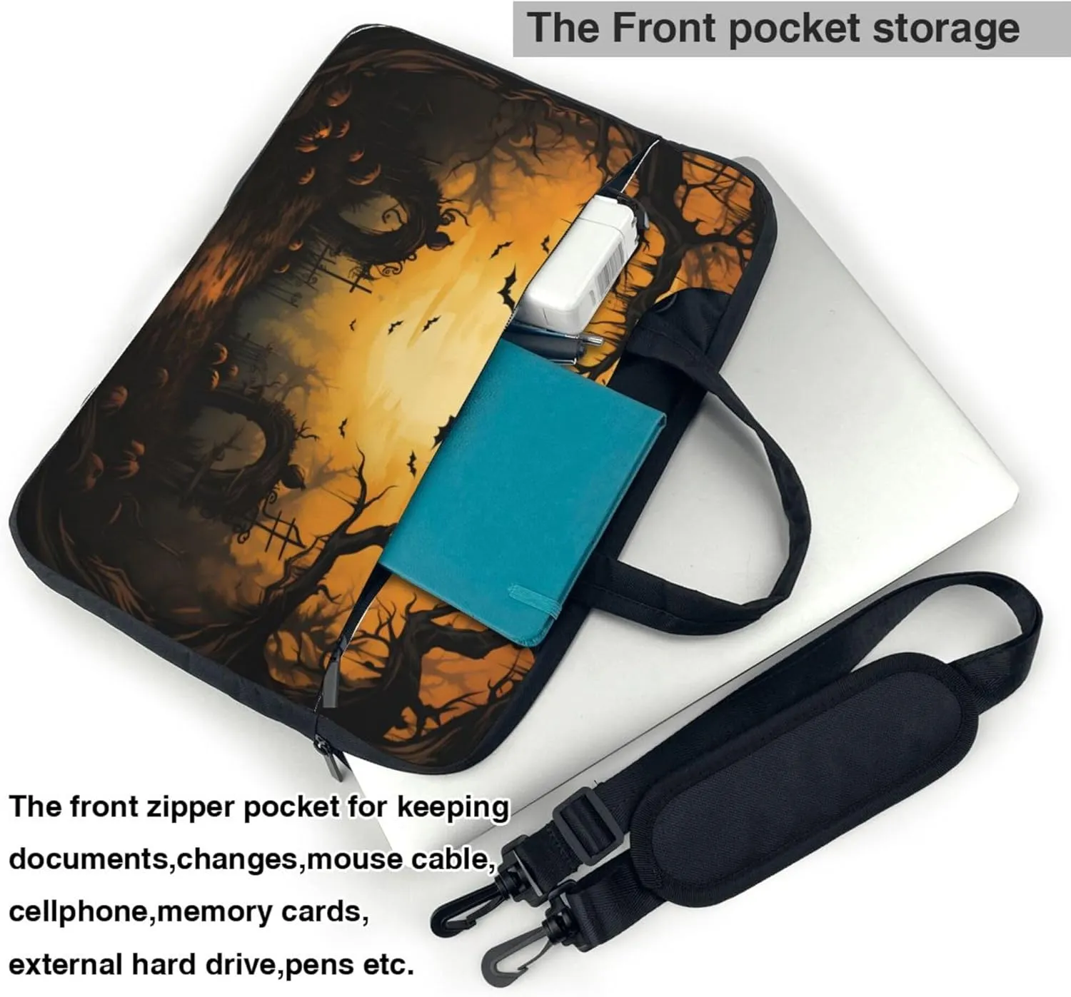Halloween Bat Tree Moon Laptop Shoulder Bag for Women, Laptop Sleeve Case Durable Computer Bag