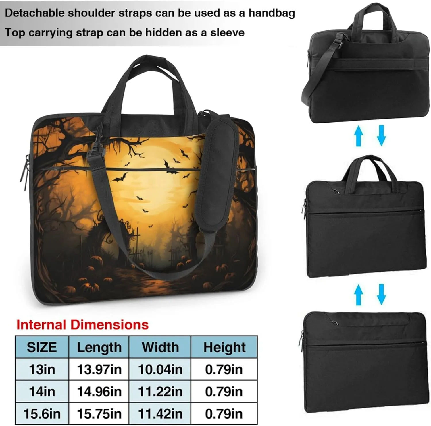 Halloween Bat Tree Moon Laptop Shoulder Bag for Women, Laptop Sleeve Case Durable Computer Bag