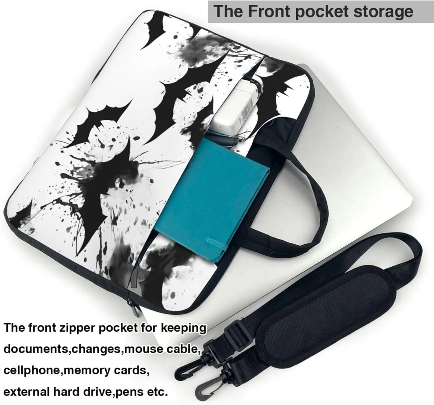 Halloween Black Bat Laptop Shoulder Bag for Women, Laptop Sleeve Case Durable Computer Bag